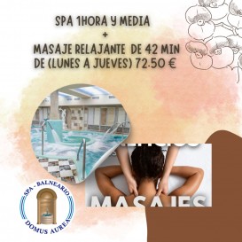 Regalo de SPA 1 H Y 1/2 + MASAJE DE 42 MIN (L-J) en Spa Domus Aurea
